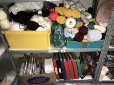 2 shelves of wool & knitting patterns etc.