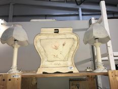 A shabby chic painted box & a pair of lamps