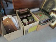3 boxes of miscellaneous items including tins, board games,