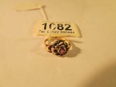 A vintage amethyst set ring in rose gold, stamped 750, circa 1940's.