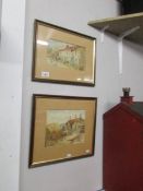 2 framed and glazed watercolour painting of farm houses signed G Roberts and dated 1928.