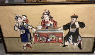 A 19th century signed Chinese painting on rice paper of a family tea ceremony A/F