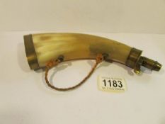 A Victorian brass and horn powder flask