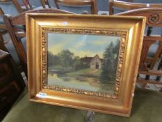 A 19th century river scene oil on canvas, signed but indistinct.