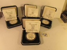 4 silver Bermuda 2 dollar commemorative coins 1990-1991, 'Lobster', 'heron',