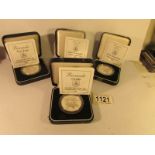 4 silver Bermuda 2 dollar commemorative coins 1990-1991, 'Lobster', 'heron',