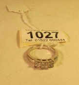 A platinum ring set 3 diamonds, hall marked Birmingham 950, (approx.