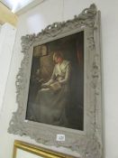 A framed late 19th century oil on canvas portrait of Bessie Bamber Grey reading a book under a