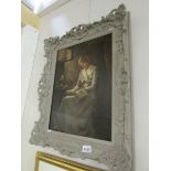 A framed late 19th century oil on canvas portrait of Bessie Bamber Grey reading a book under a