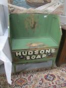 A painted 'Hudson's Soap' bench with drawer