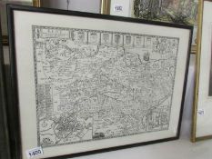 A framed and glazed map of Kent.