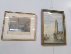 An original framed and glazed watercolour of Boston stump and a print of Boston stump