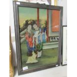 A painting on glass of Japanese Geisha girls.