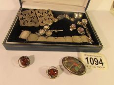 A mixed lot of vintage silver jewellery including bracelets, earrings, ring,