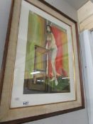 A1960's signed and dated watercolour & gouache painting of standing nude by D. R.