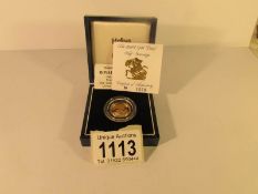 A 1991 gold proof half sovereign in case