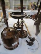 A mixed lot of wooden items including biscuit barrel, fruit stand,