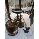 A mixed lot of wooden items including biscuit barrel, fruit stand,