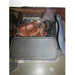 a box of camera bags etc., including Contax camera, other camera's and accessories.