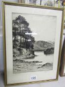 A framed and glazed drypoint etching 'Friar's Crag, Derwentwater' by John Fullwood F.W.A., R.B.A.