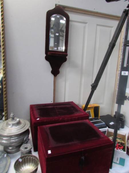 A pair of red velvet display boxes together with an late 19th/ early 20th century chenille covered