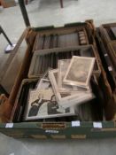 A tray with 3 boxes of postcards including ships, humorous, theatre, Attwell, Quinton, sport etc.