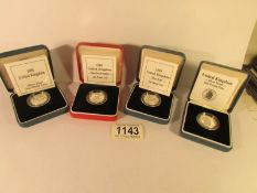 4 silver proof £1 coins including 1989 Piedfort £1 coin