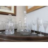 A mixed lot of decanter and glasses