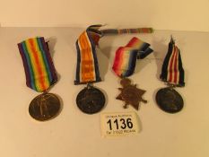 A set of 4 WW1 medals being Military medal (MM) 55094 Cpl. W.E.