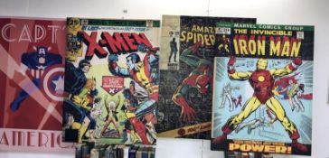 4 Marvel comics relate canvas prints including X-Men, Captain America,