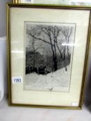 A framed and glazed etching 'The Wood Gatherer' by Antione Monnier,