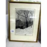 A framed and glazed etching 'The Wood Gatherer' by Antione Monnier,