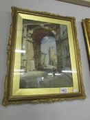 A framed and glazed watercolour 'An Italian Archway' signed Noel H Leaver, ARCA.