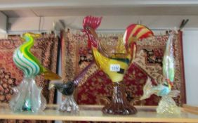 4 Murano style glass roosters / cockerels,