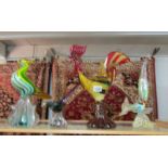 4 Murano style glass roosters / cockerels,