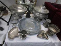 A mixed lot of metal ware including lidded tureens etc