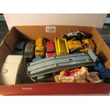 A box of playworn Dinky and Techno die cast toys