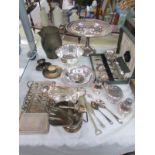 A mixed lot of vintage silver plate including jug, comport,