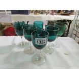 6 green glass wine goblets