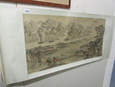 A signed oriental 'Landscape and river' scroll picture.