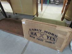 A large old bagatelle game and a vintage boxed 'Early Morn' bed tray table