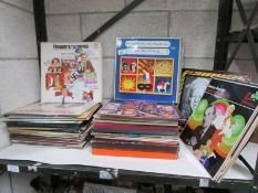 A shelf of LP records.