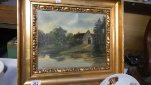 A gilt framed oil on board painting,