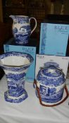 A boxed Spode Italian biscuit barrel, jug and vase,