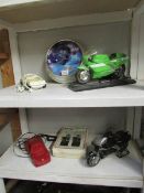 2 novelty car and motorbike telephones, a Shira walkie talkie set and a Doctor Who wall clock.