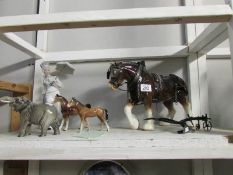 A Beswick elephant, horses etc,