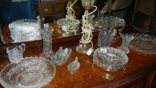 A mixed lot of glass ware including brass lantern,