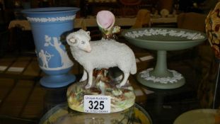 A Staffordshire sheep and 2 Wedgwood Jasper ware bowls.