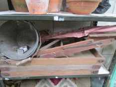 3 wooden garden trays, step ladder etc.