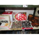 A mixed lot of kitchen ware including cutlery , egg poaches, earthen ware,